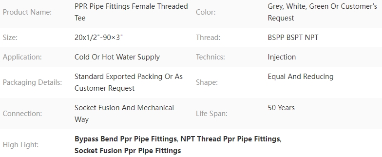 Socket Fusion Npt Thread Bypass Bend Ppr Pipe Fittings